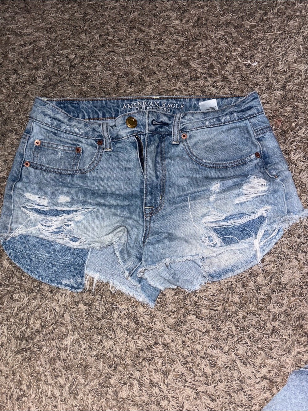 American Eagle Outfitters Faded Light Blue Distressed Denim Cutoff Shorts